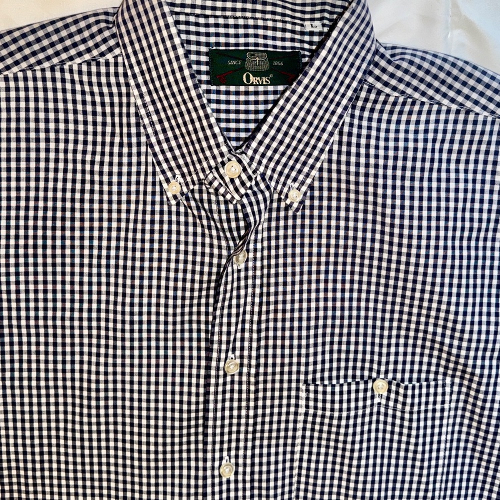 Orvis Navy and White Gingham Button-Down Shirt